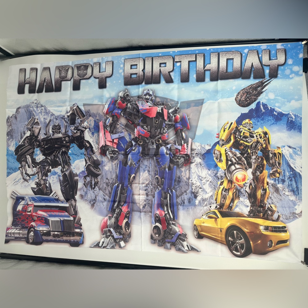 Transformers Happy Birthday Backdrop Banner 5x3Ft